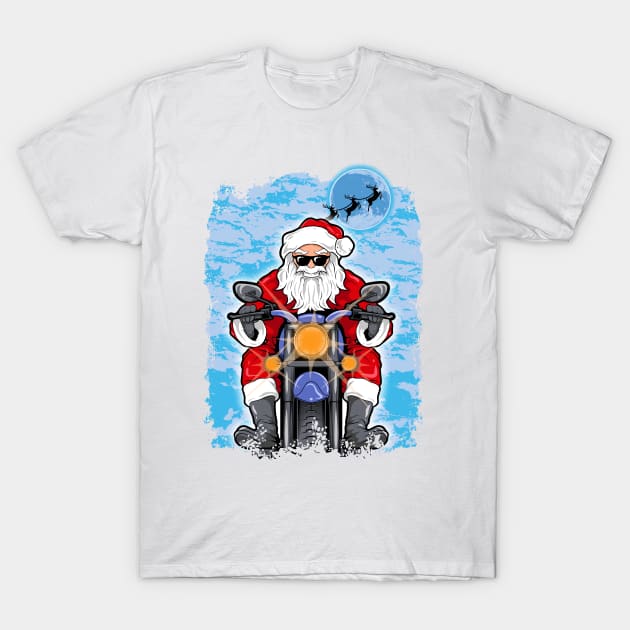 Cool Christmas Motorcycle Riding Santa In Sunglasses T-Shirt by SoCoolDesigns